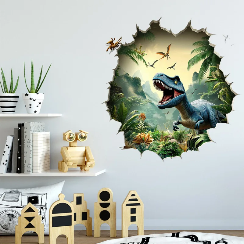 Wall Breaking Dinosaur Wall Stickers Living Room Sofa Decoration Wallpaper For Home Decor Boy Room Art Decals Sticker M1356