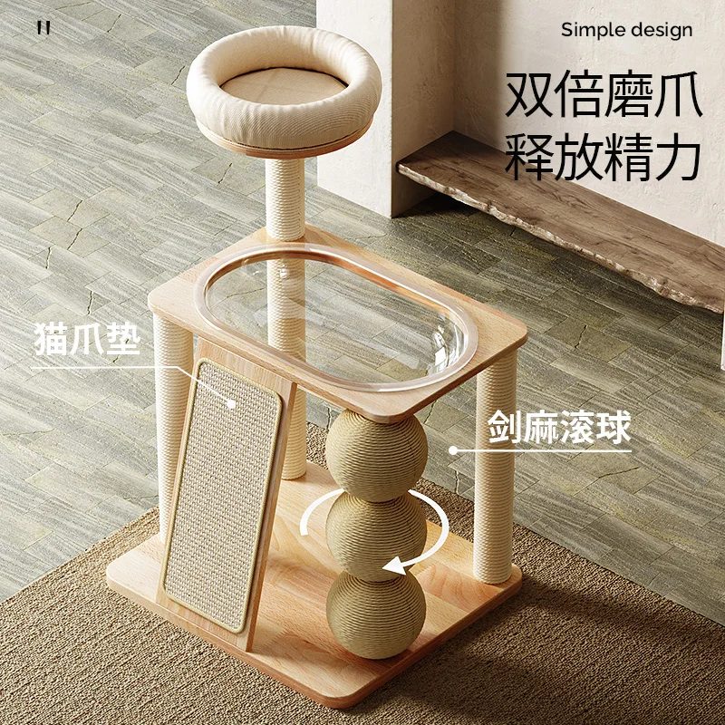 

Solid wood cat climbing frame cat nest cat tree scratching board integrated big Maine space capsule small rack