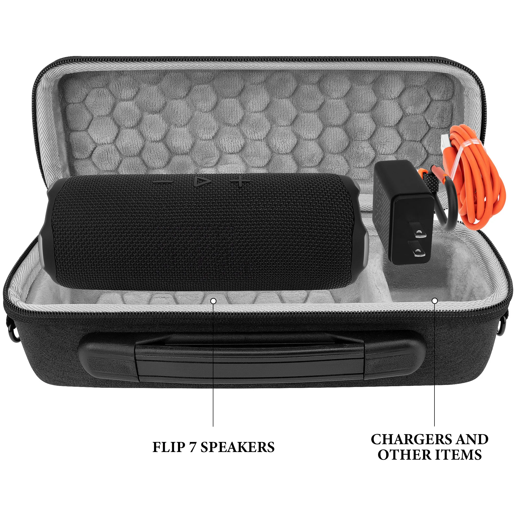 Geekria Hartschalen-EVA-Hülle für JBL Flip 7 Flip 6 Flip 5 Lautsprecher Stoßfeste Reisetasche mit Schultergurt und Karabiner Dunkelgrau – Detail 2