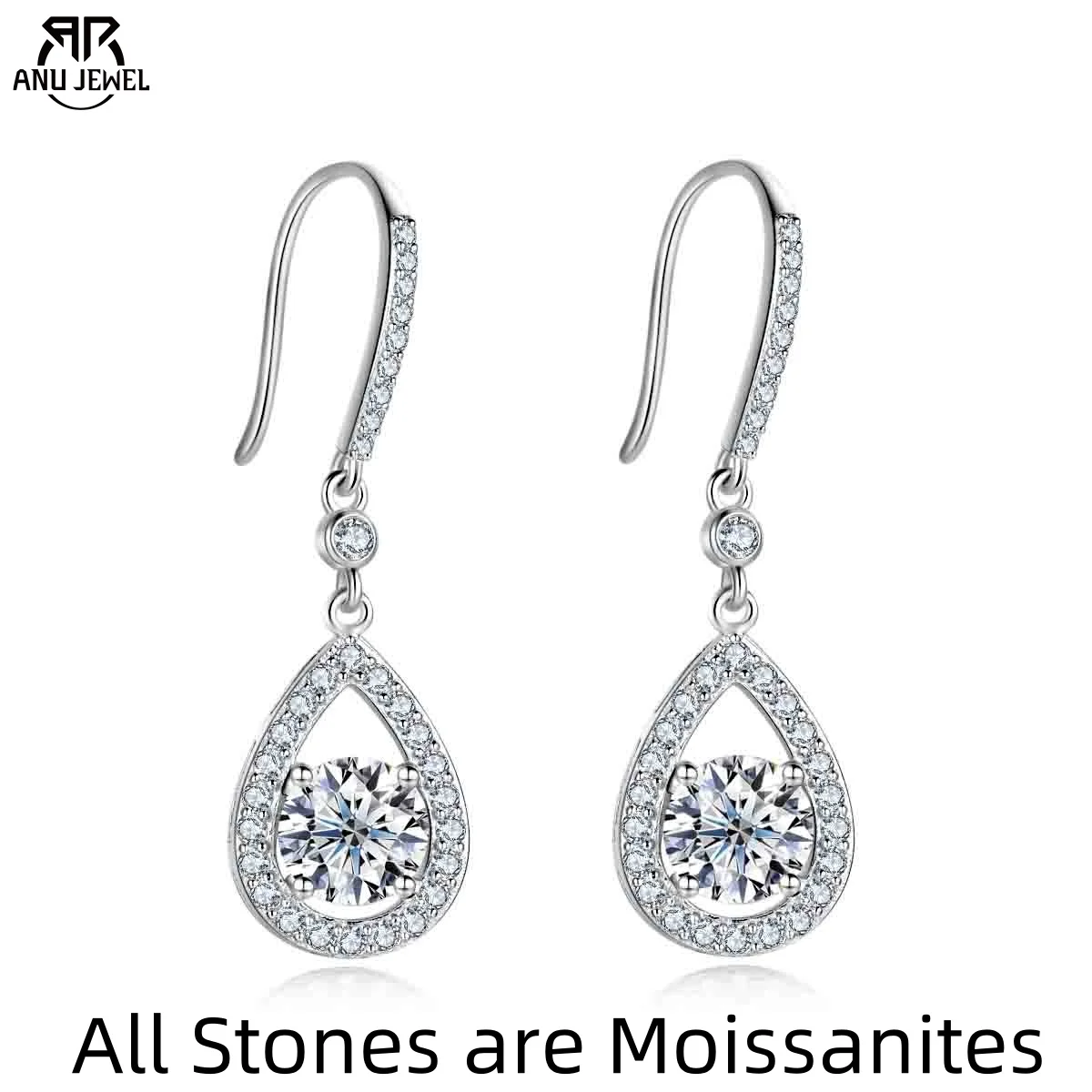 

AnuJewel 1ct D Color Moissanite Drop Teardrop Shape Earrings 925 Sterling Silve Hook Earrings for Woman Jewelry Gifts Wholesale