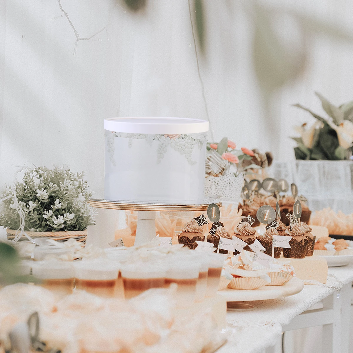 

1 pc Round Plastic Cake Packing For Baking Birthday Party Wedding Cupcake Storage Lightweight Eco-Friendly Disposable Bakery