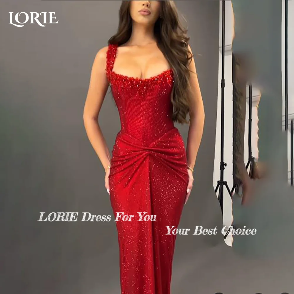 LORIE Slit Tulle Arabia Evening DressShiny Pleats Floor Length Mermaid Prom Dresses Pleats Illsion Arabia Party Gown Customized image 3