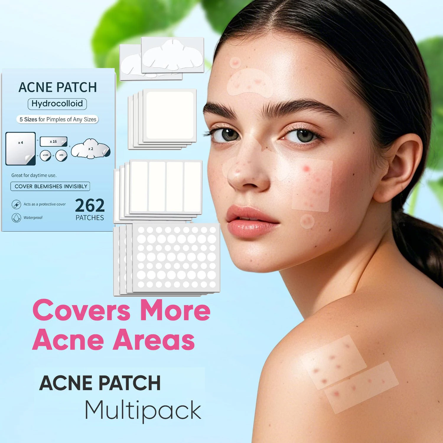 

Large Pimple Patches For Face, Big Hydrocolloid Bandages For Body, Chin, Forehead, Chest, Back Zit 262/200PCs Hydrocolloid Patch