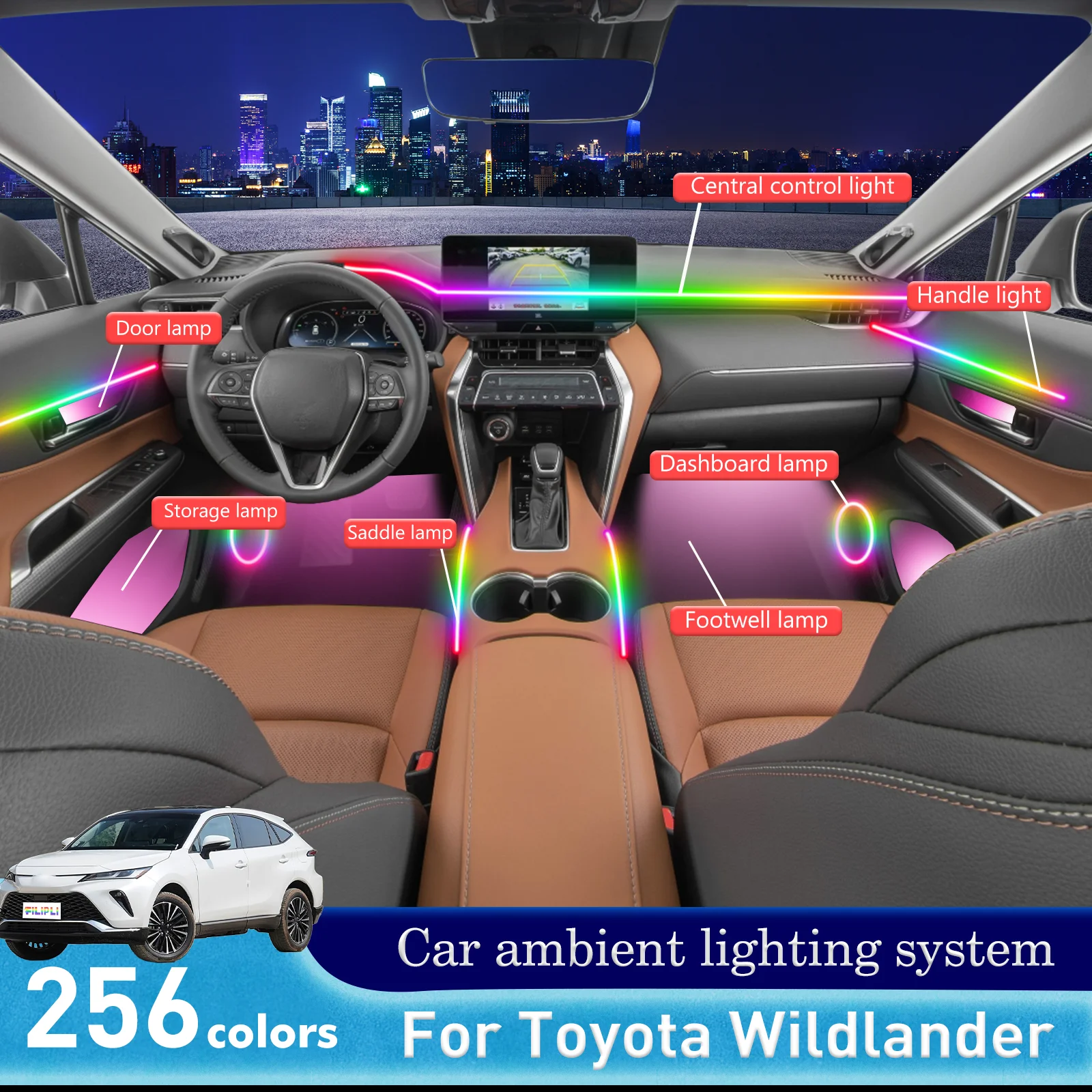 لتويوتا ويلدلاندر العلوي الطبقة الشبح تصميم الاكريليك السيارات الداخلية المحيطة شرائط الإضاءة RGB التفاعل الصوتي التطبيق-ميد