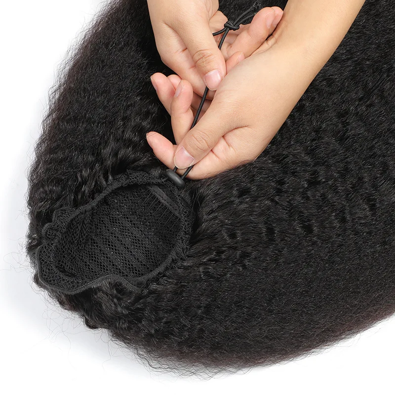 곱슬 스트레이트 드로스트링 포니테일 100% 인모 포니테일 (아프리카 여성용) 클립형 26인치 롱 헤어 익스텐션 염색 가능