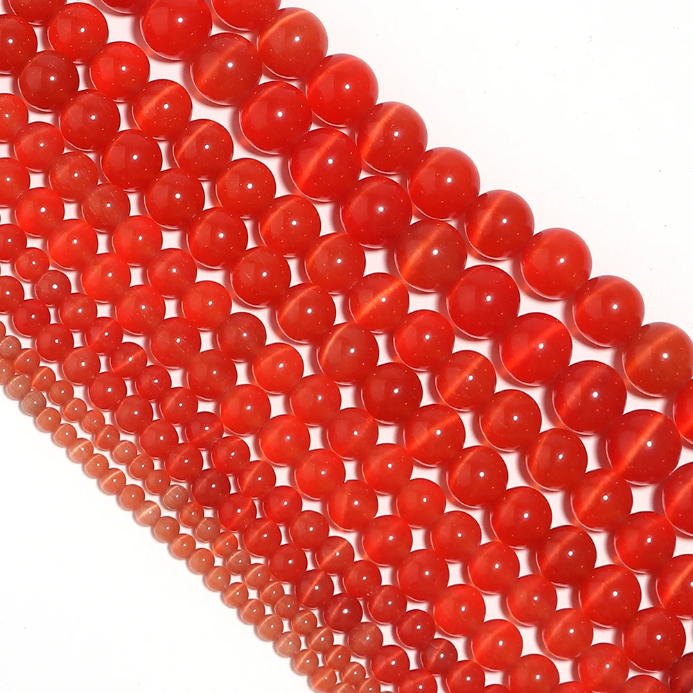 1 Strand 4/6/8/10/12mm Cat Eye Stone Beads Red Color Natural Stone Beads For Jewelry Making DIY Necklace Bracelet Accessories