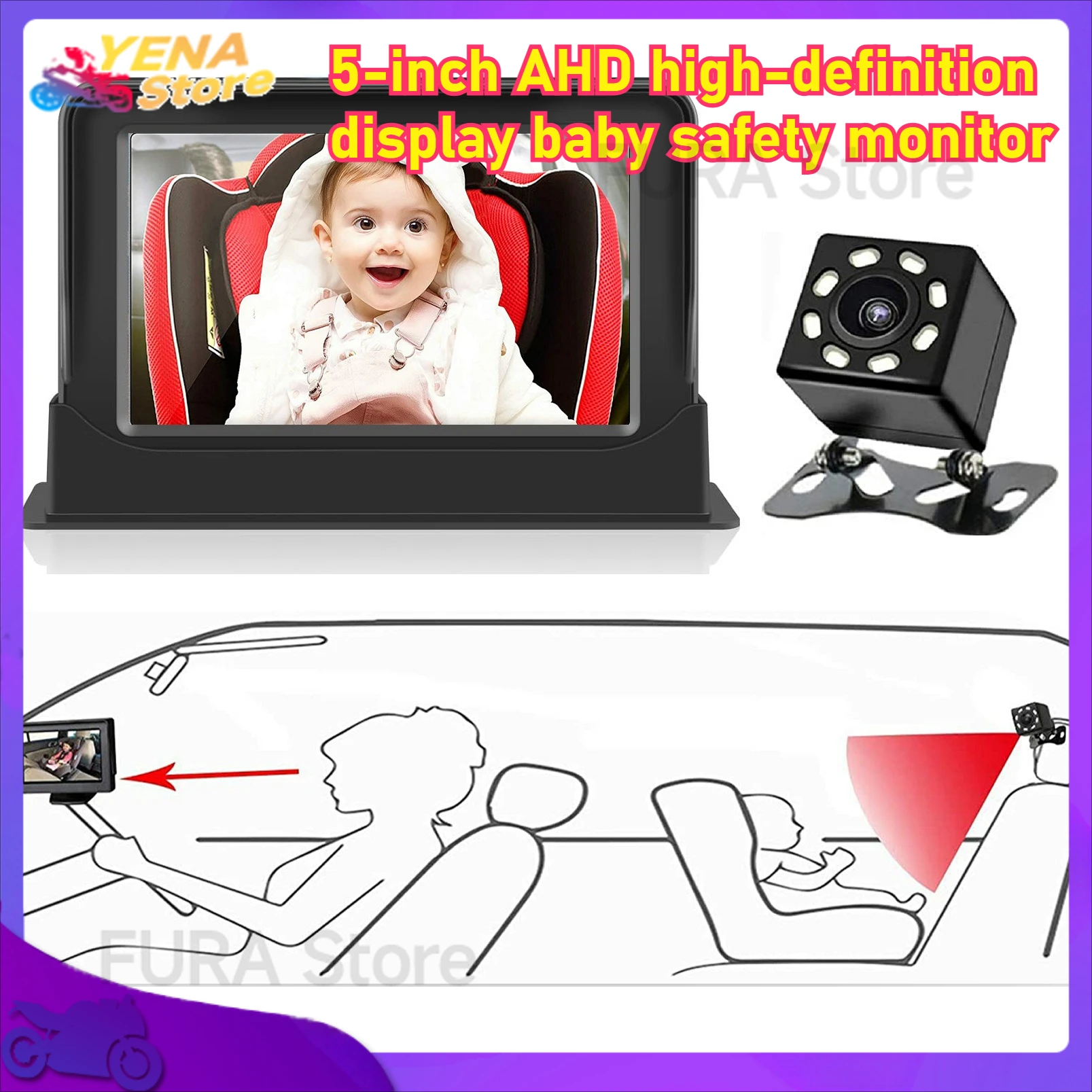 

5-inch AHD car high-definition baby monitor,rearview mirror camera/child seat,car safety mirror monitor,150-degree view dash CAM