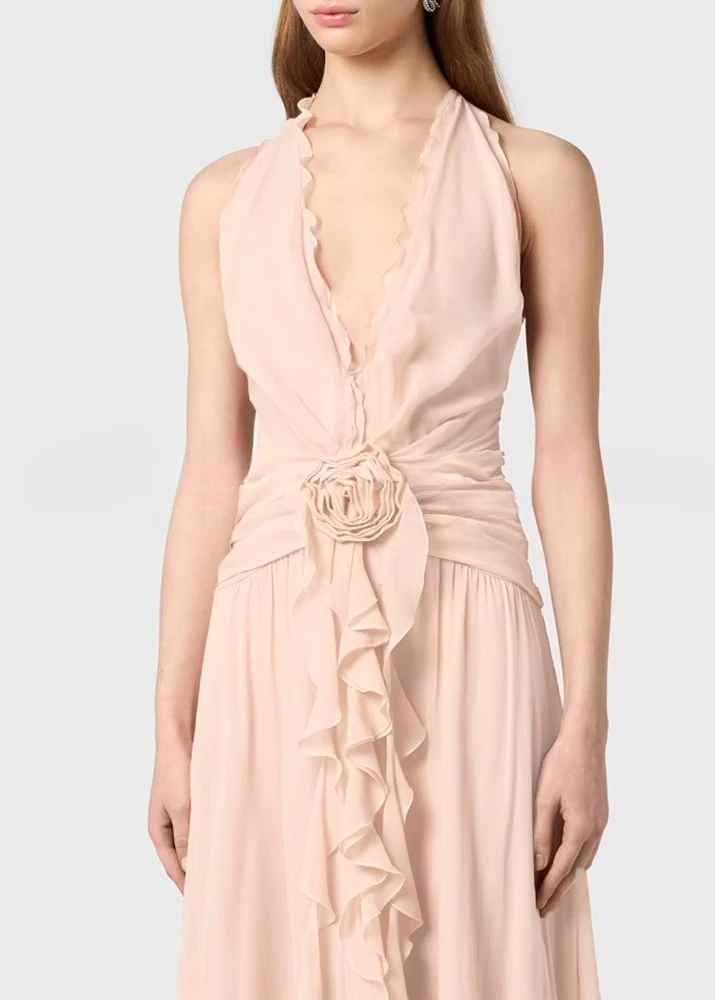 Rosa plissado profundo v vestido feminino elegante verão férias festa sem mangas chiffion roupas senhora streetwear chique vestidos bodycon