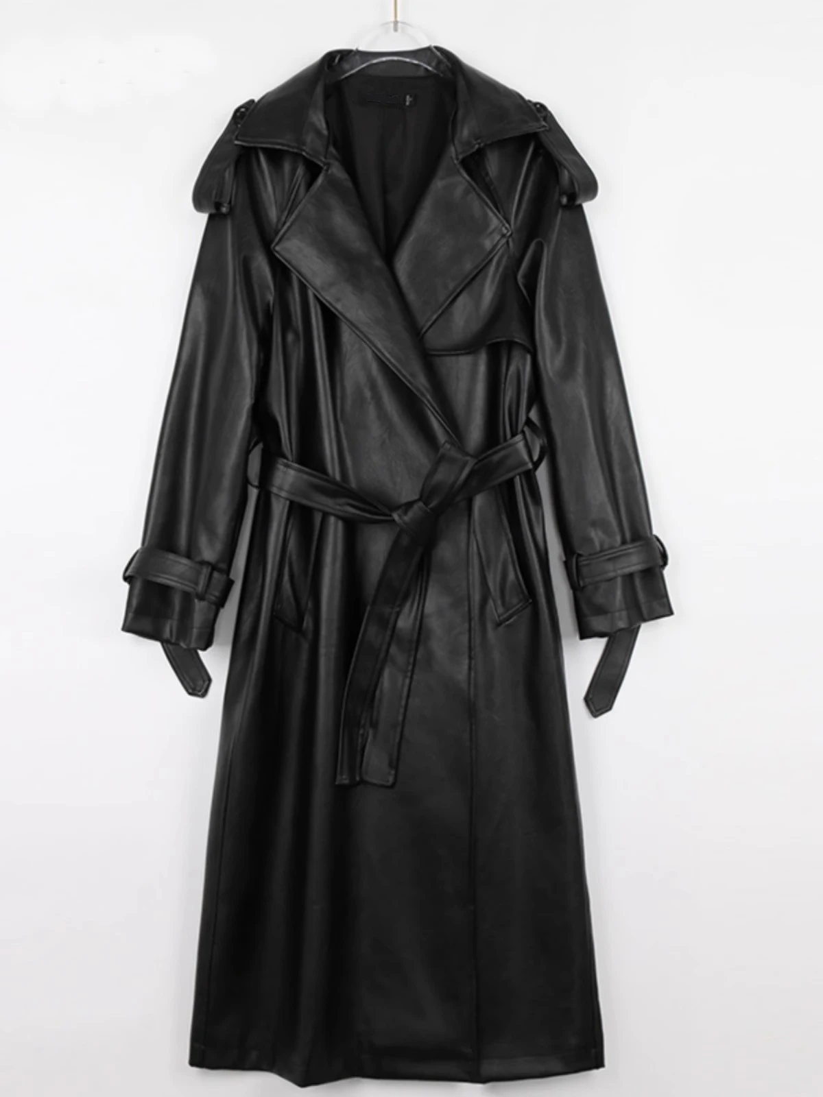 Mauroicardi Spring Autumn Black Long Soft Pu Leather Trench Coat for Women Sashes Loose Casual White Waterproof Overcoat 2025