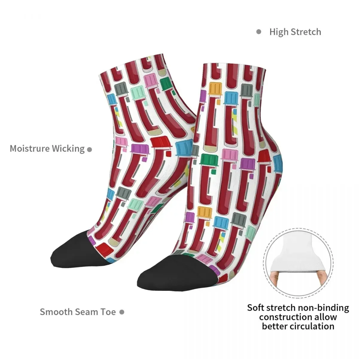 Phlebotomy Blood Tubes Socks Harajuku Super Soft Stockings All Season Socks Accessories for Man's Woman's Birthday Present