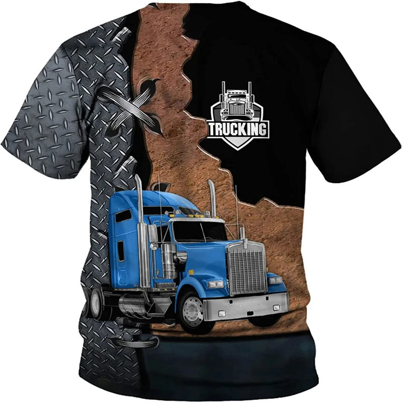 Truck Driver Cargo Men\'s T Shirt For Men Summer 3D Print Short-sleeved T-Shirt Women Clothing Oversized Camiseta Work Streetwear