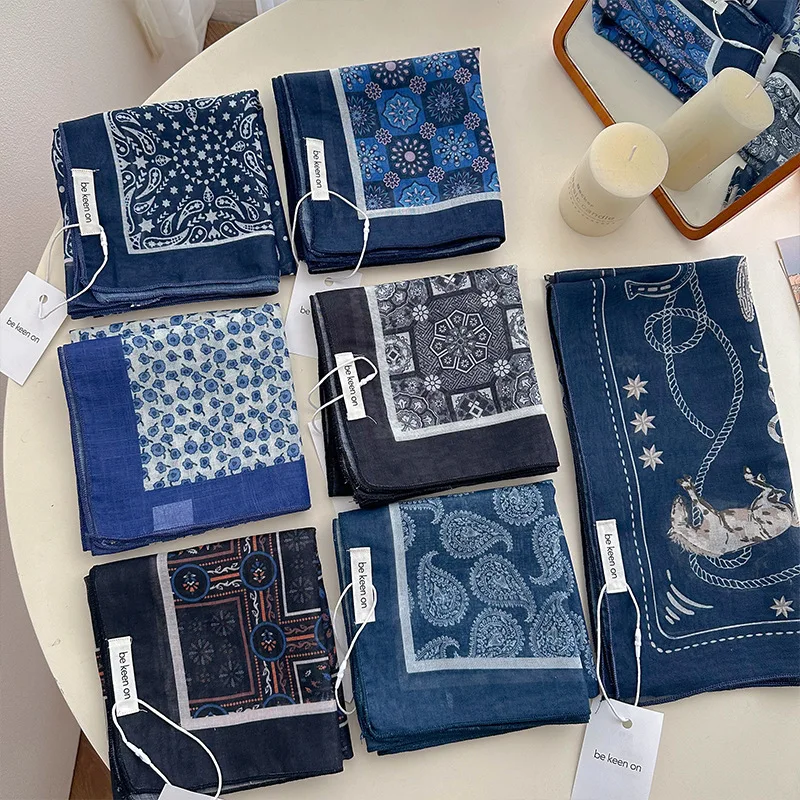 Koreaanse retro cashewbloem katoen en linnen kleine vierkante sjaal ademend lente en zomer nieuw modieus hoog gevoel veelzijdig