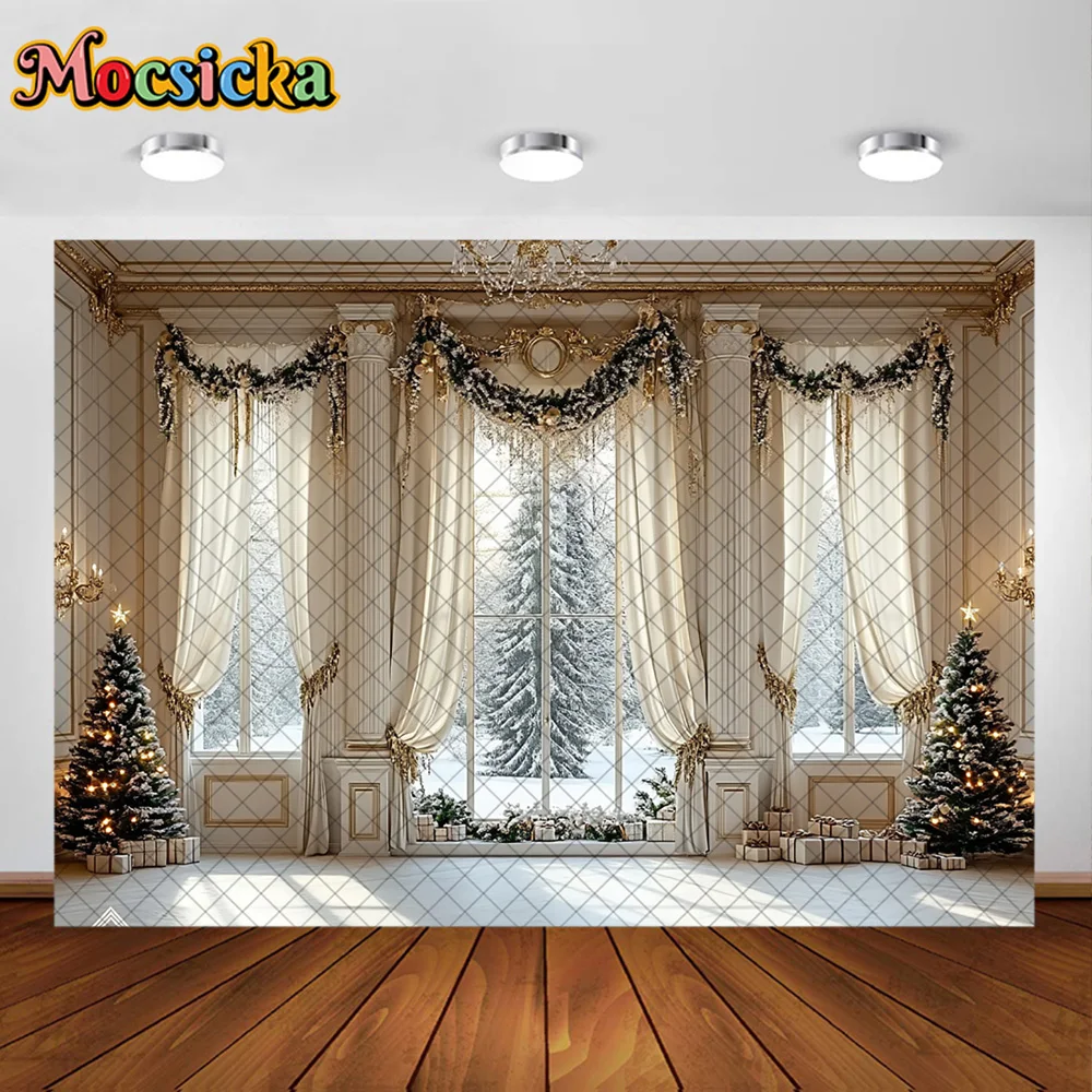 Mocsicka Photography Background Christmas Tree Window Room Decoration Backdrop Family Xmas Holiday Portrait Photos Studio Prop