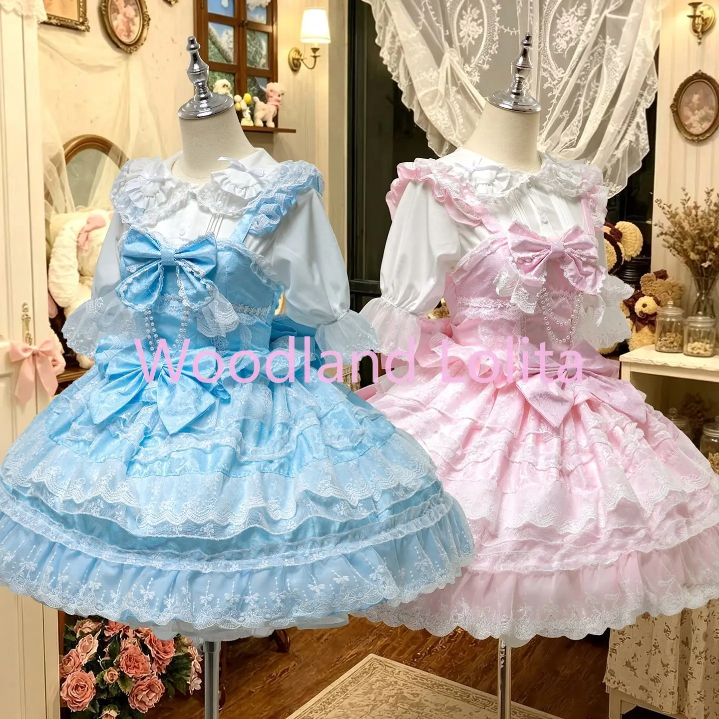 Summer Original Design Japanese Slim Lolita Dress Women Bow Lace Heavy Craft JSK Dress Elegant Sweet High End Princess Dress