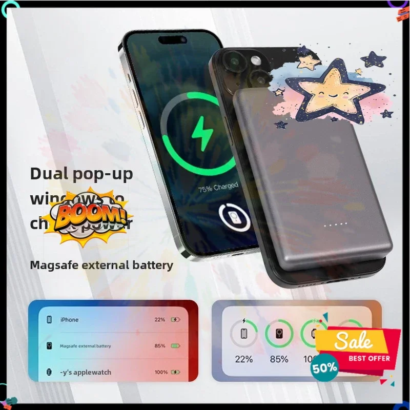 SWZY Suitable for Apple's Real 15W Fast Charging Qi2 Magnetic Wireless Power Bank 10000mah Mobile Power Supply