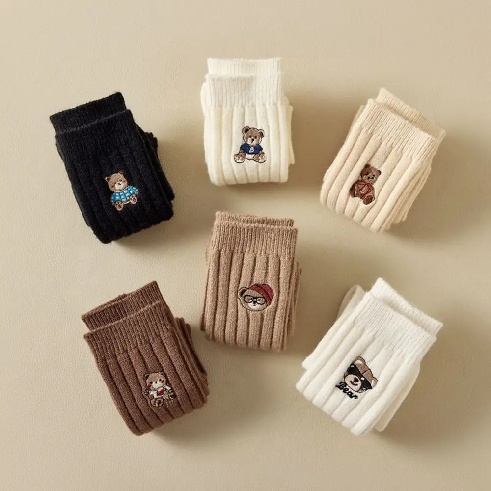 Female Hosiery Embroidered Little Bear Socks JK Middle Tube Socks Middle Tube Socks Leg Socks College Style Winter Calf Socks