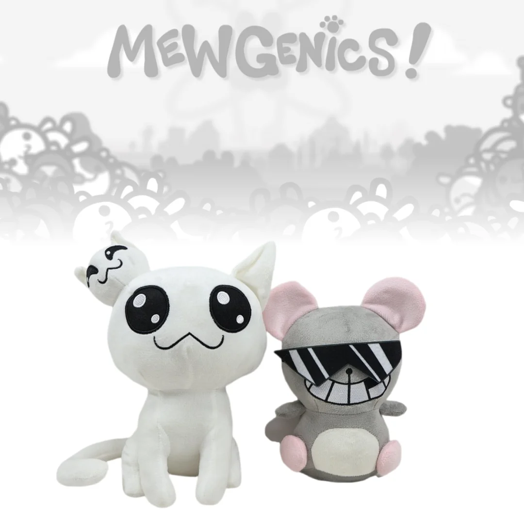 

23CM Mewgenics Plush Toys Cute Cat and Mouse Stuffed Dolls Soft Cartoon Character for Kids Room Decoration Collectible Gift Set