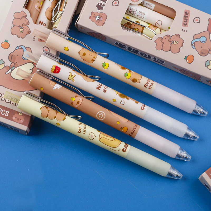 4Pcs Cartoon Lovely Capybara Neutral Pen Kawaii Quick Drying Pressing Gel Pen Student Stationery School Supplies Kids Gifts