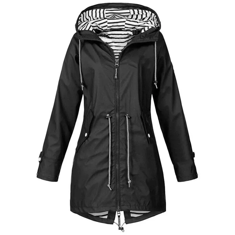 Womens Waterproof Raincoat Casual Basic Outdoors Trench Lightweight Drawstring Jackets Hiking Clothes for Women