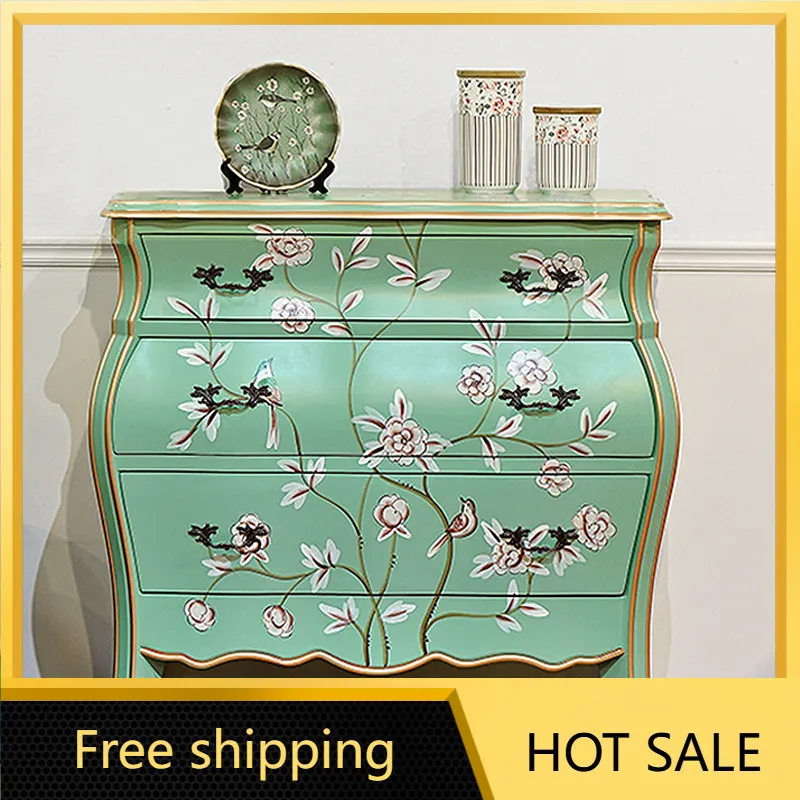 Factory Direct American Painted Three-bucket Cabinet Solid Wood Bedroom Retro Living Room Entrance Dining Side Cabinet
