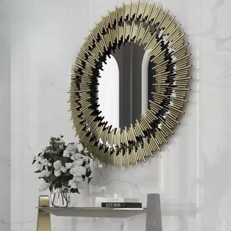 

Stainless steel entrance table mirror villa large apartment bathroom hanging frame wall mounted glass