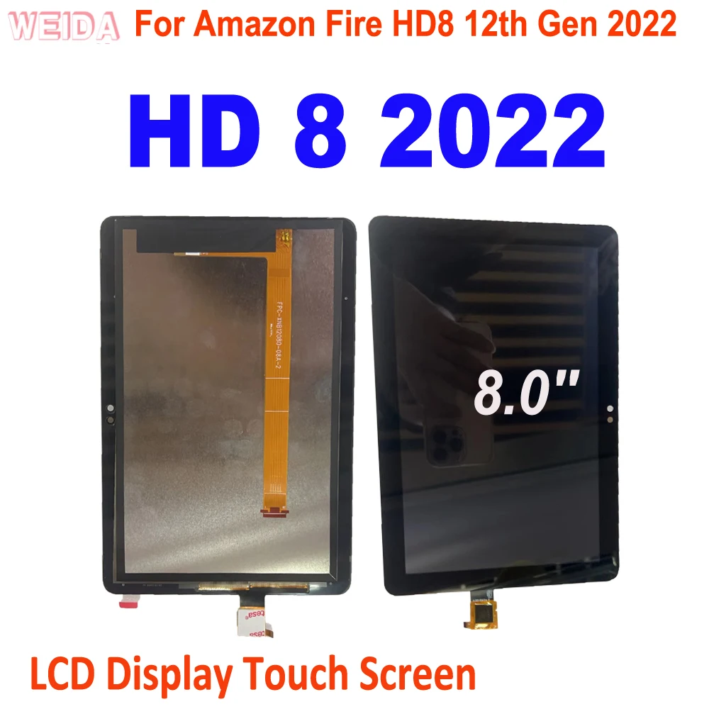 8.0'' AAA+ LCD For Amazon Fire HD 8 2022 LCD HD8 12th Gen 2022 LCD Display Touch Screen Digitizer Assembly Replacement