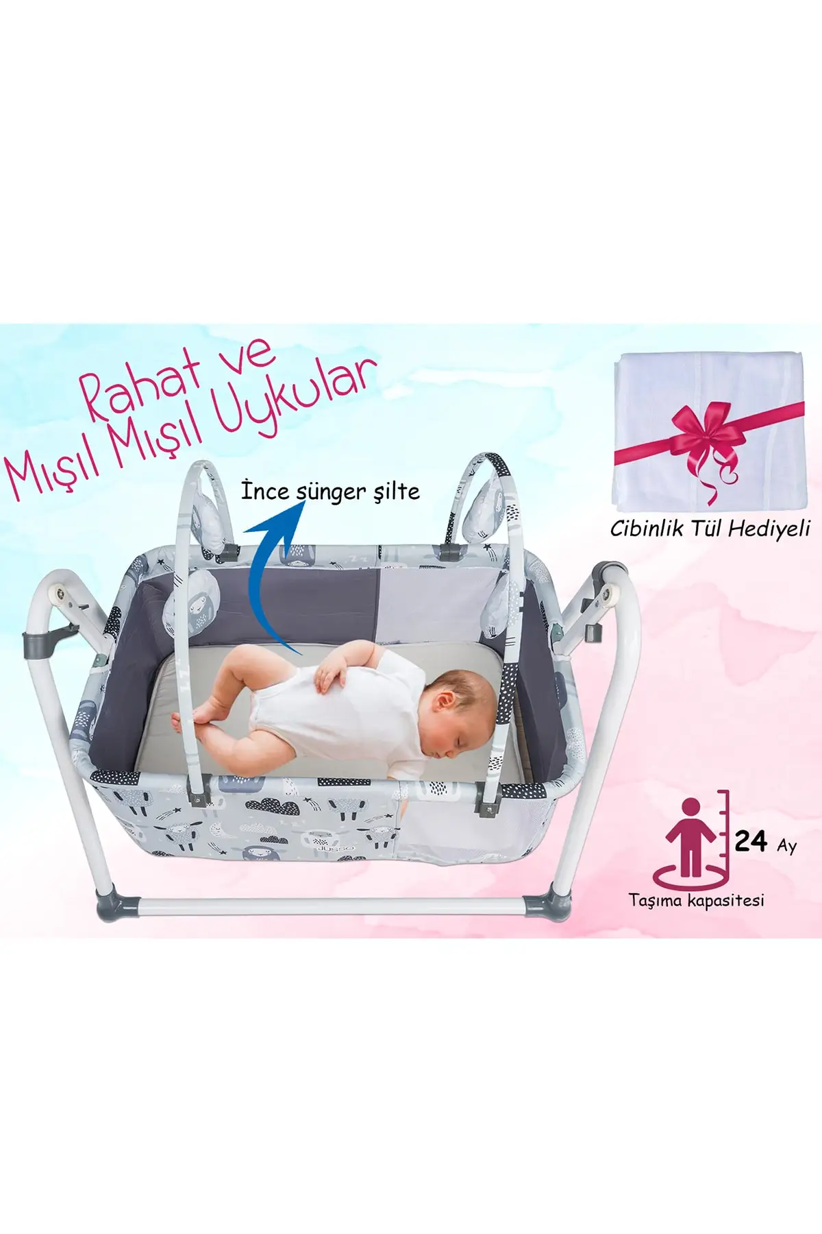 Balançar bebê berço + mosquiteiro véu presente-cinza