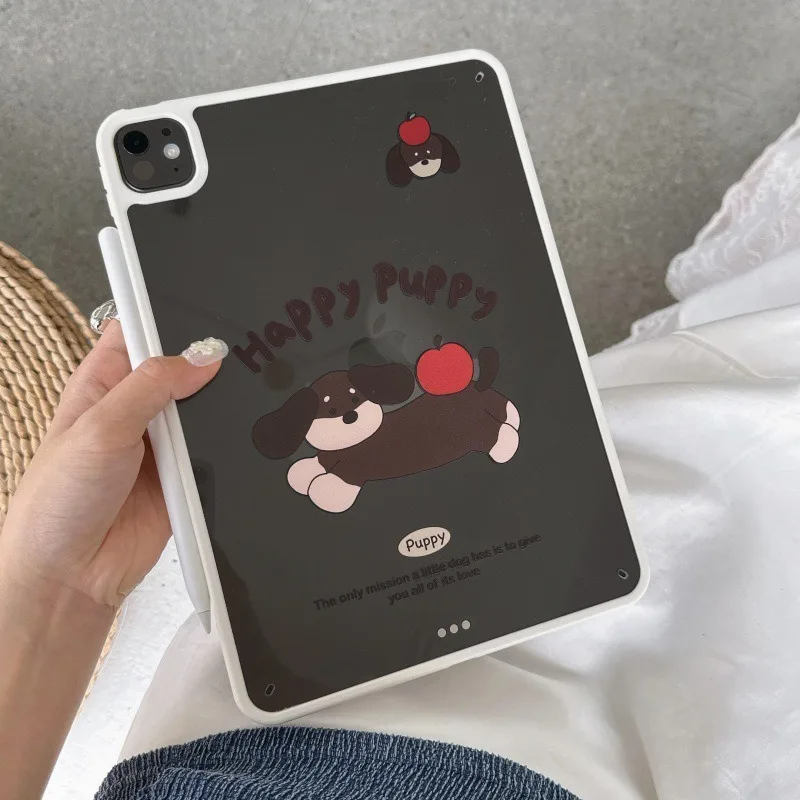 حافظة كمبيوتر لوحي شفافة Happy Puppy لهاتف Mini 7 6 iPad 11 10 6 5 Pro 2024 2022 2021 2020 2018 Air 2025 2024 5 4 غطاء خلفي