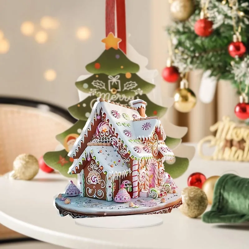 2D عيد الميلاد الاكريليك الحلي الملونة القلعة سنو هاوس سطح المكتب الديكور عيد الميلاد ديكور للمنزل مكتب حفلة السنة الجديدة 2026 هدية