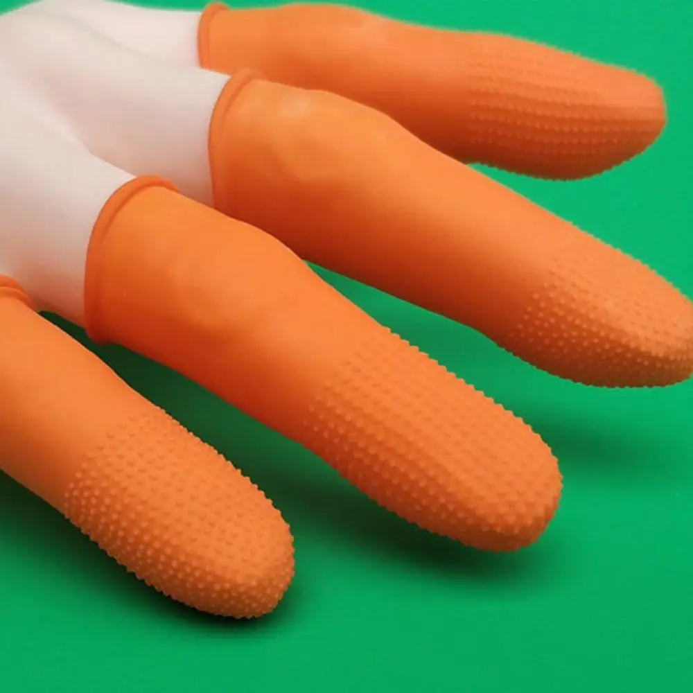 100pcs Wear Resistant Rubber Finger Cover Disposable Anti-Static Latex Finger Cots Soft Orange Fingertips Protector