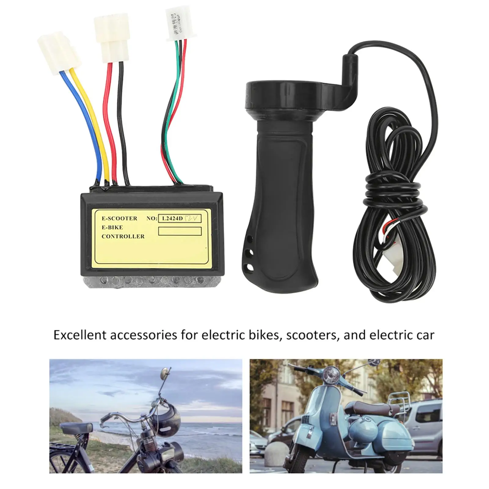 Electric Bike 12V 250W Controller Hand Grip Set with Extended Cable for Handlebar and Motor