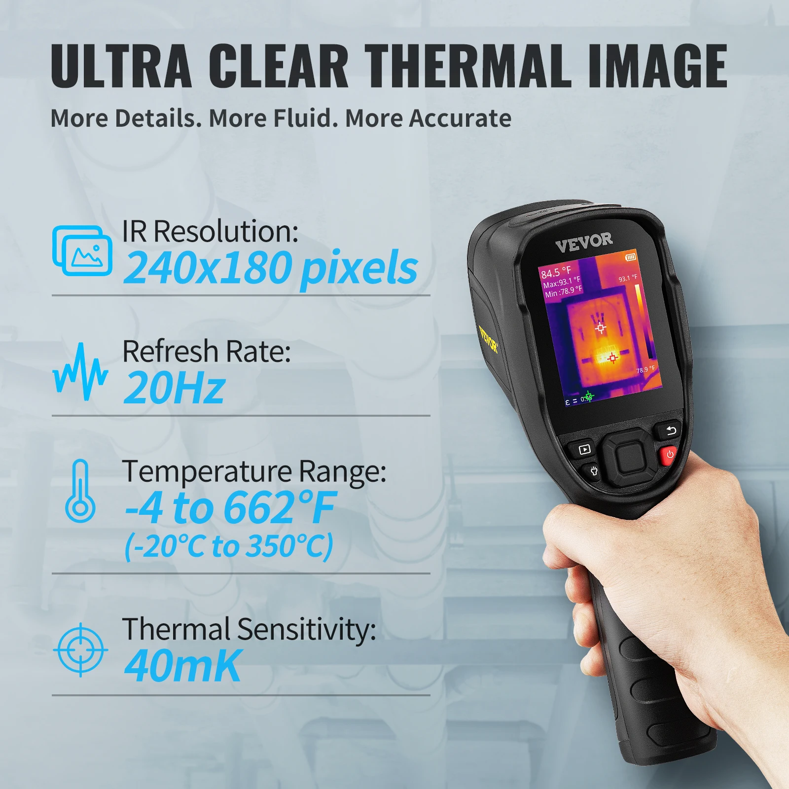 VEVOR Thermal Imaging Camera 240x180 IR High Resolution Professional Infrared Thermal Imager for Repair Pipeline Detection PCB