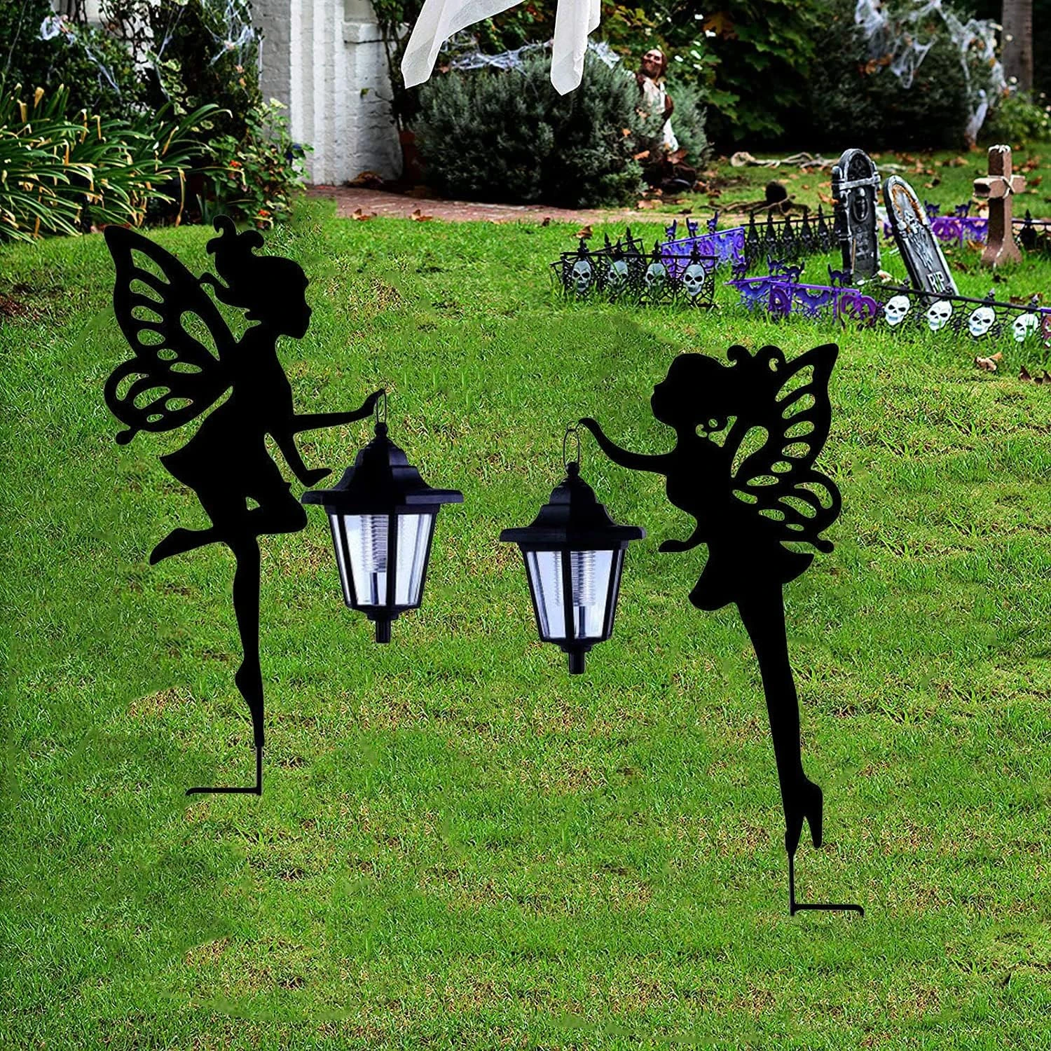 Stunning Fairy Solar Lights - Elegant Outdoor Decor - Exquisite Black Metal Statue Lamp - Bring Beauty and Sophistication to You