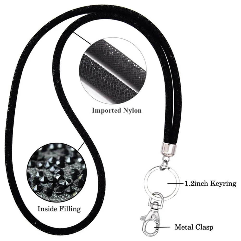 

3pcs Bling Pendant Hanging Rope Anti-Lost Long Keychain Multi-Function Phone Strap Neck Type Lobster Clasp Work Permit Holder Id