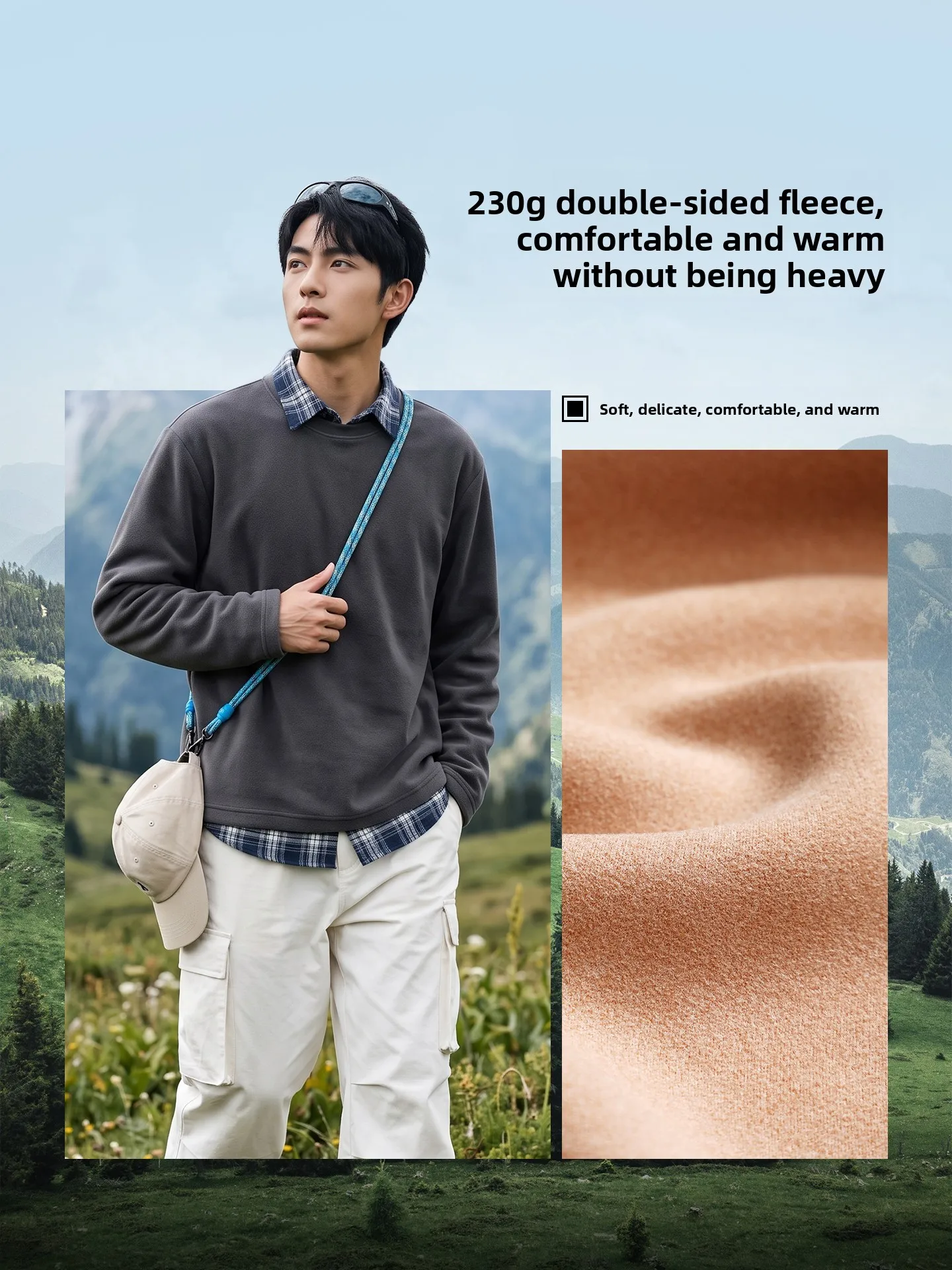 Baleno Men's Thermal Double-Faced Fleece Long Sleeve round Neck T-Shirt Casual Loose Winter Base Layer Shirt Warm Comfortable