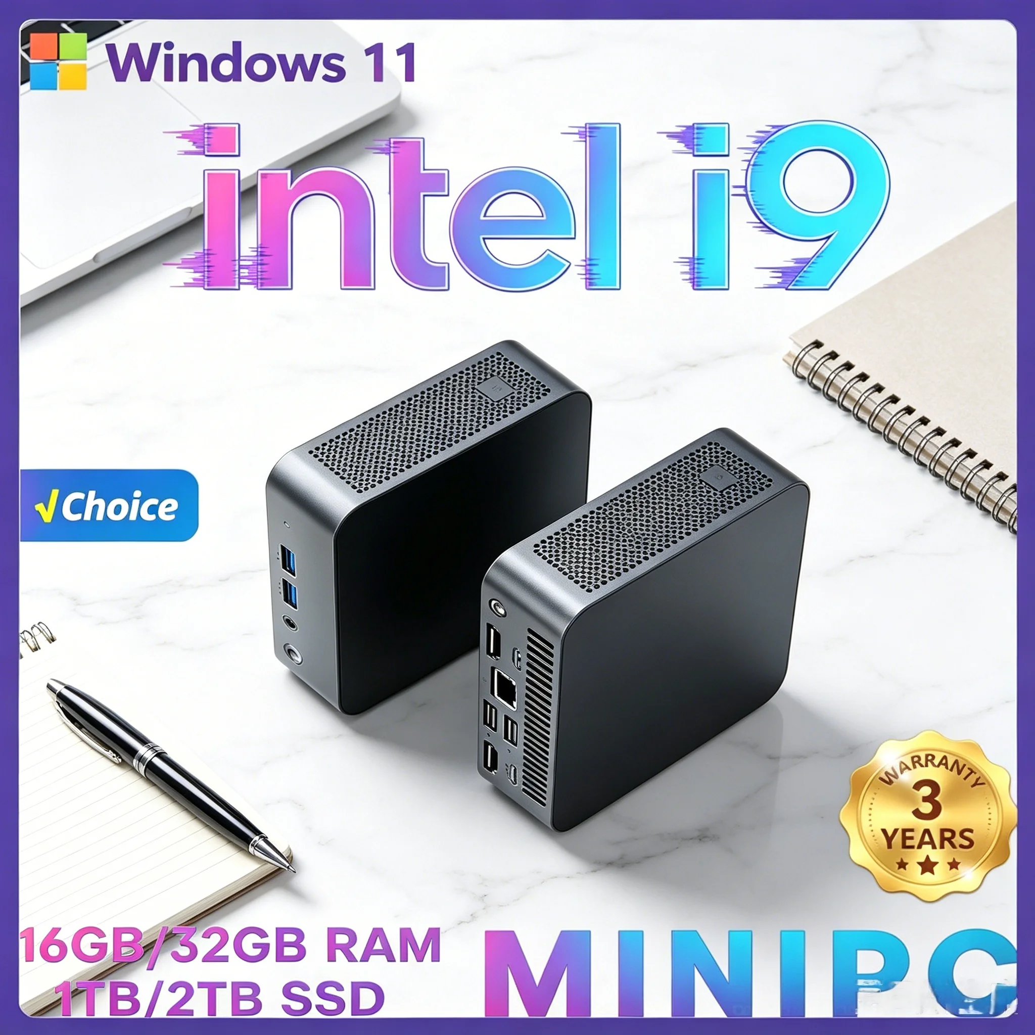 Laptop High Performance i9 Dual Chip Mini Desktop PC Windows 11 Fast Speed Home Office Gaming Mini Host