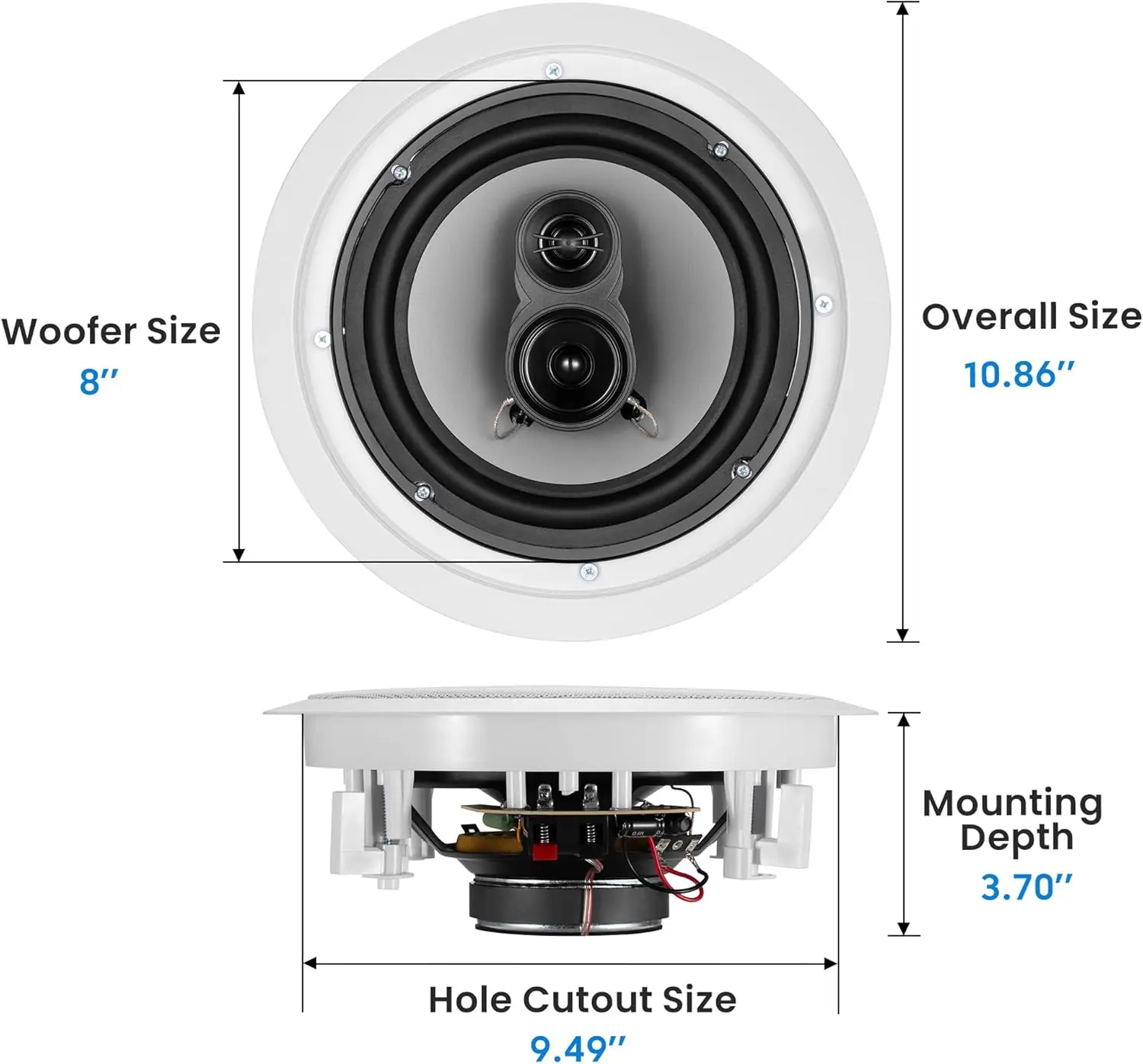 

CSic83 in Ceiling 8" Speaker Pair 3 Way Home Theater Speakers