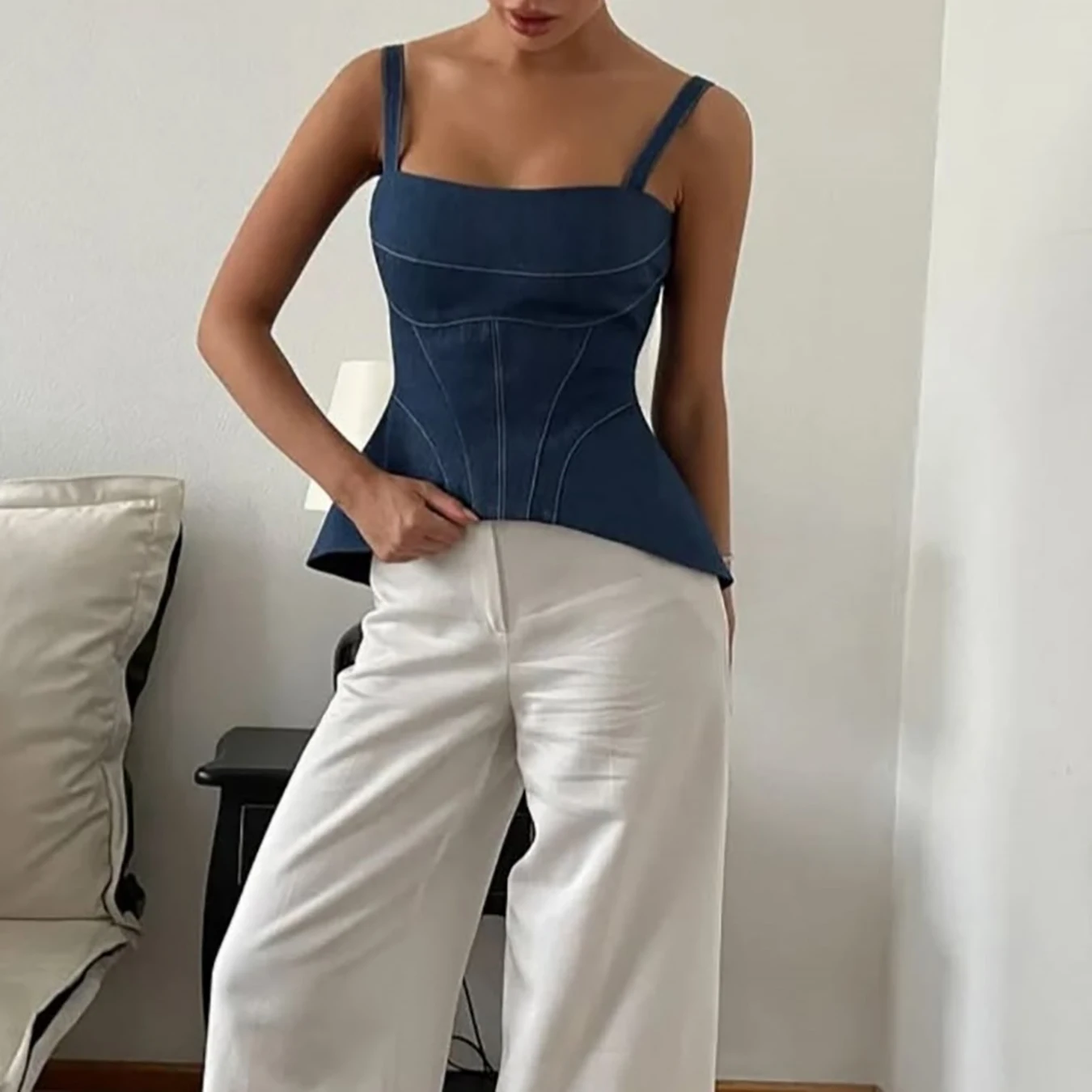 Summer New sexy Denim Camisole Slim Fit Slimming Outerwear Vest Women's Sleeveless Top