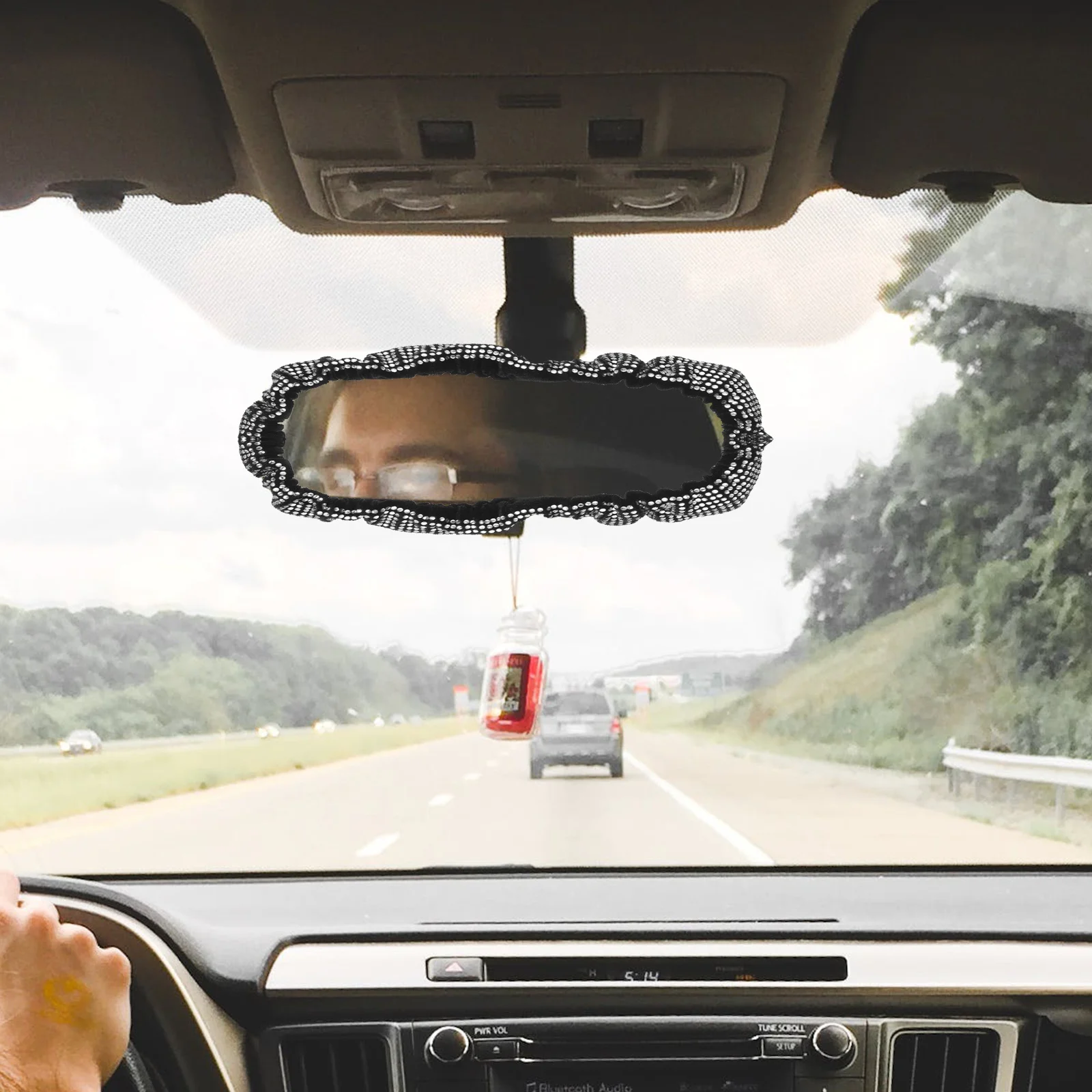 

Black Bling Car Rearview Mirror Cover Rhinestone Studded Scratch Resistant Black Car Interior Accessories Rear Mirror Cover