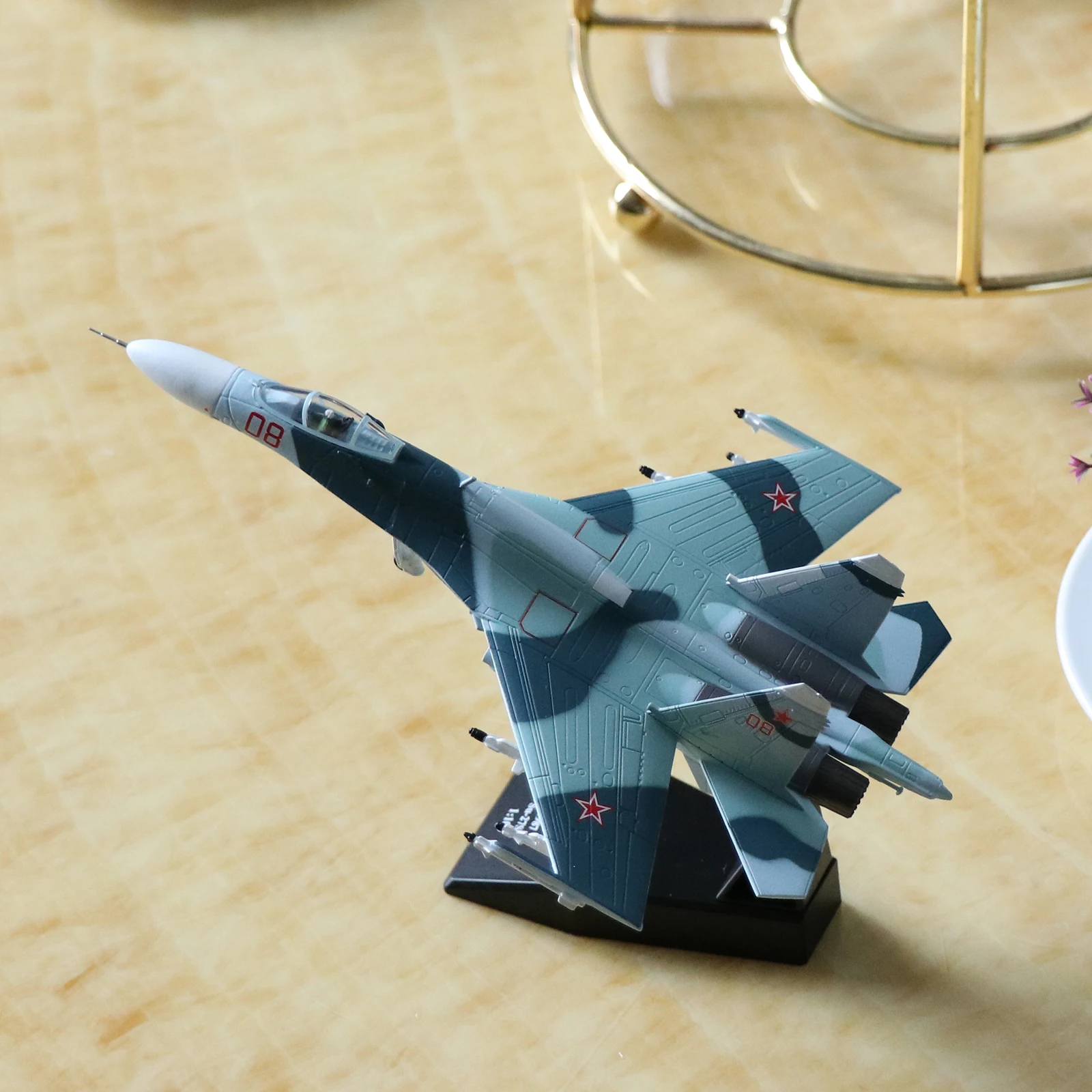 1/100 Scale Alloy Russian Airlines Flanker Sukhoi Su-27 Diecast Model with Stand Model Plane for Collectibles Gift Decor