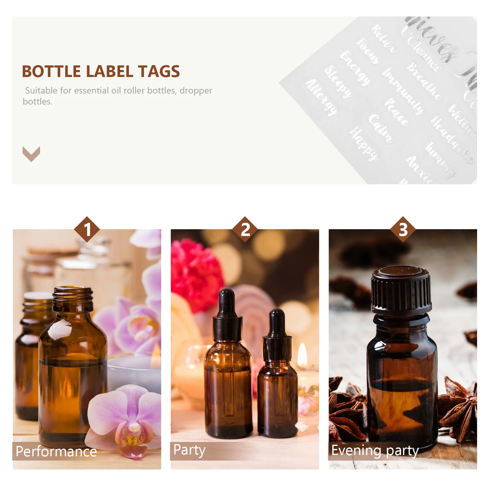 Étiquettes de bouteilles d'huile essentielle, autocollants auto-adhésifs pour flacons compte-gouttes, imperméables, pour pots d'aromathérapie, 8 feuilles