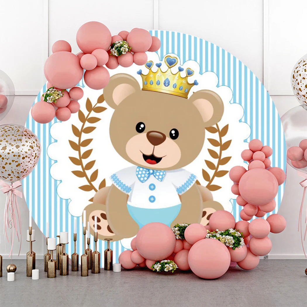 

Teddy Bear Round Circle Backdrop Baby Shower Birthday Decorations for Girl Boy Party Banner Photography Background Photo Studio