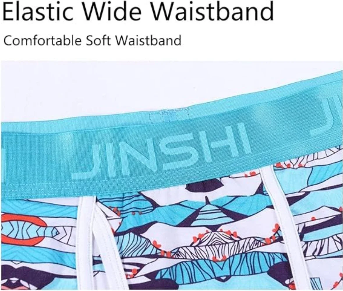 Jinshi Men's Comfortable Soft Long Boxer Briefs Printing Bamboo Big And Tall Underwear Fashion Underwear For Men