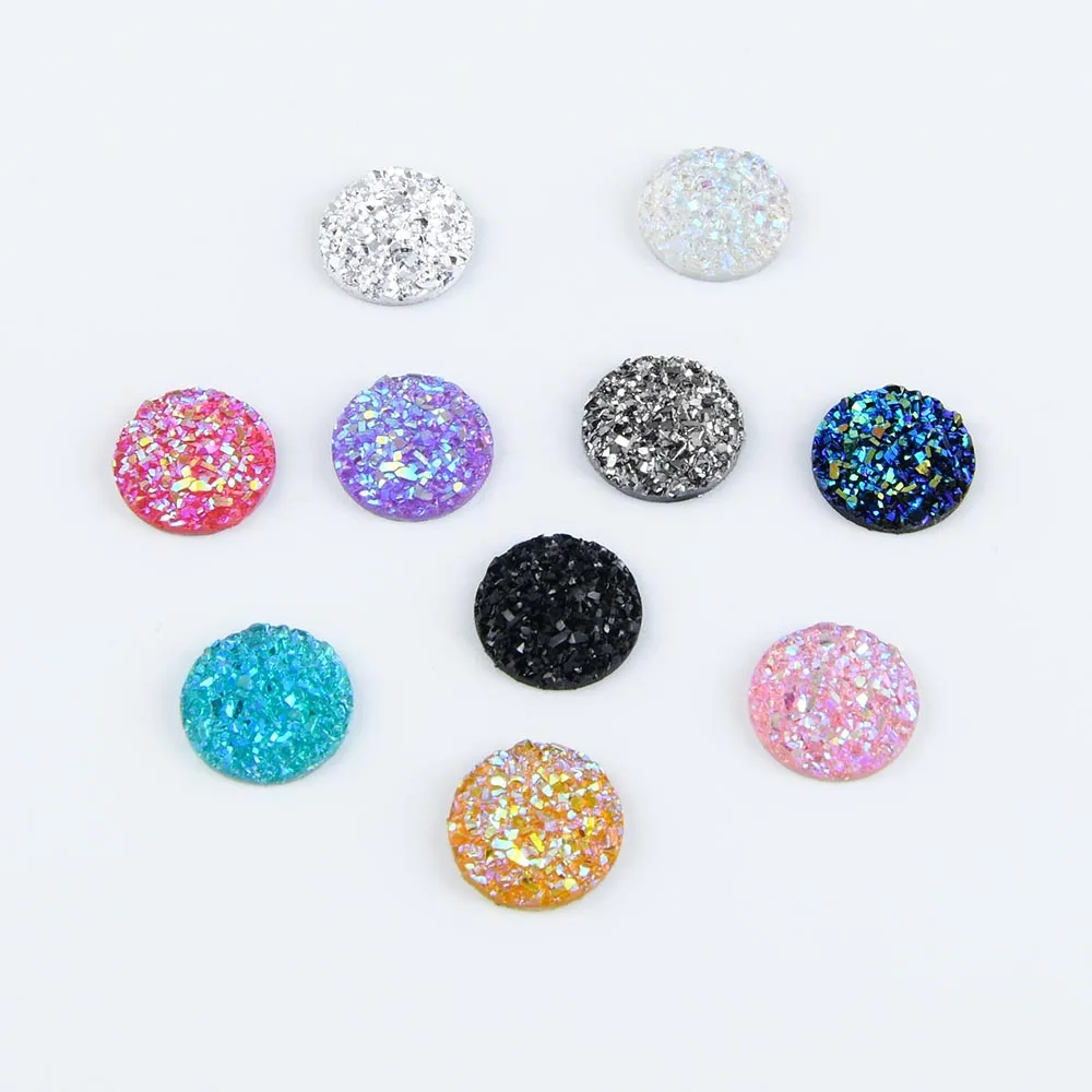 60pcs 12mm Round Bling Irregularity Surface Ore AB Flatback Resin Rhinestone Beads Makeup and Wedding Arrangements Home Decor