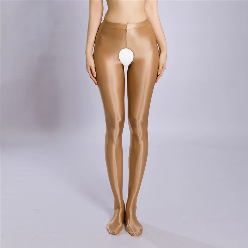 حجم كبير لامعة مفتوحة المنشعب جوارب طويلة عالية الخصر النفط ضوء لامعة طماق كامل طول الجوارب سروال شكل قلم رصاص مثير النساء الملابس الداخلية