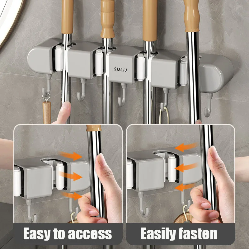 Wall Mount Mop Organizer Holder Broom Hook No Drilling Self-Adhesive Storage Hook Multifunction Holder Bathroom  Accessories