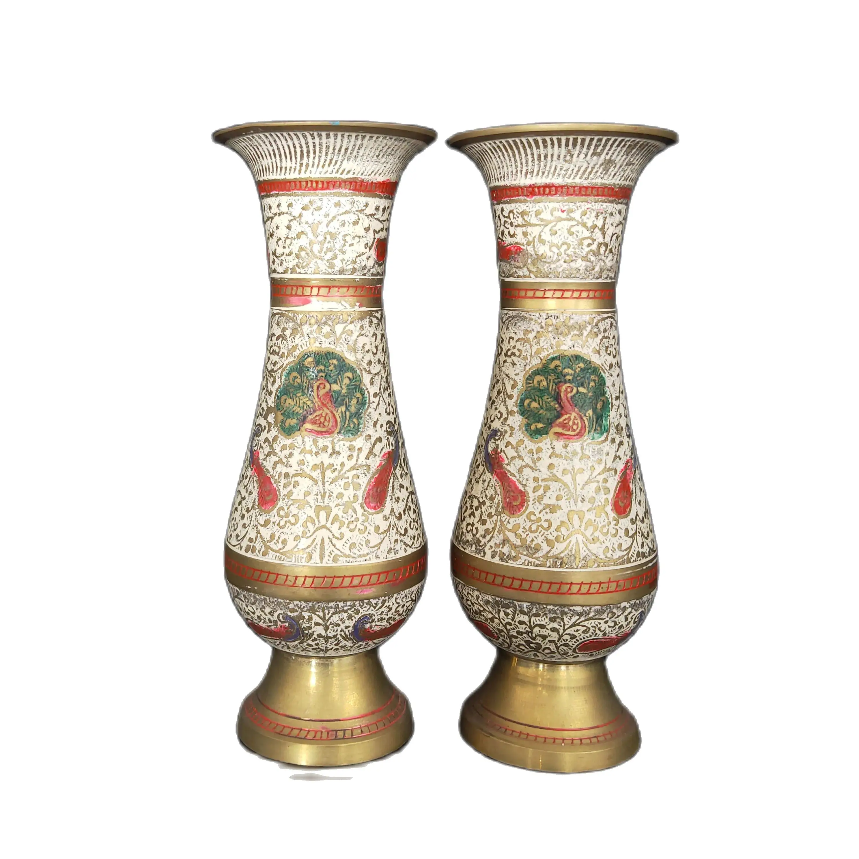 

Chinese Folk Collection A Pair Brass Cloisonne Hand Painted Peacock Pattern Vase Home decoration Ornaments Exhibits