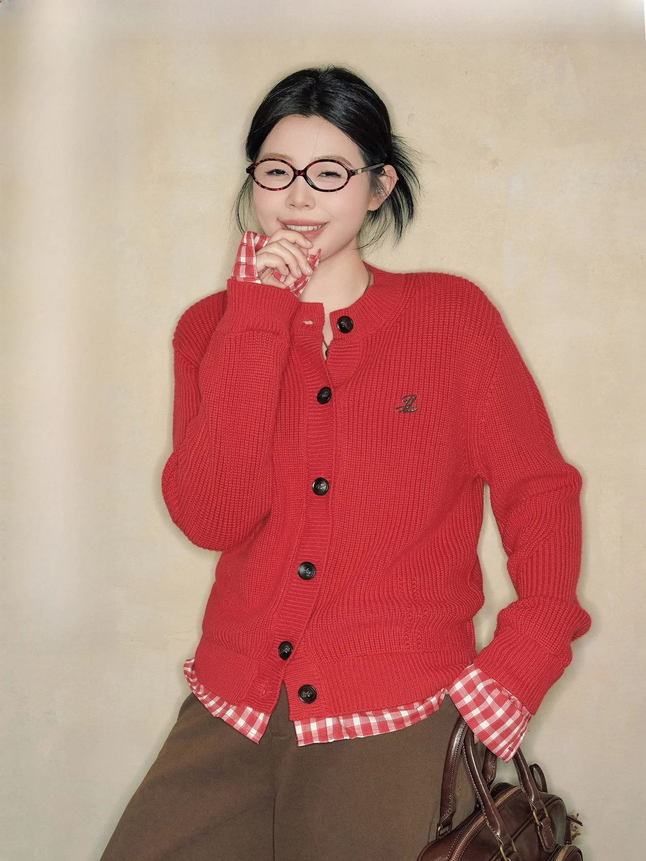 

Provence Sweet Berry Oversized Sweater Fake Two-Piece Open Cardigan Bright Color Blo Design plus Size Knittedwear