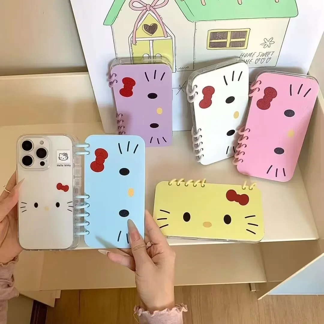 

Lovely Hello Kitty Face Colorful 3D Flip Notebook Phone Case For iPhone 16 15 14 13 12 11 Pro Max Plus Y2K Kawaii Cartoon Cover