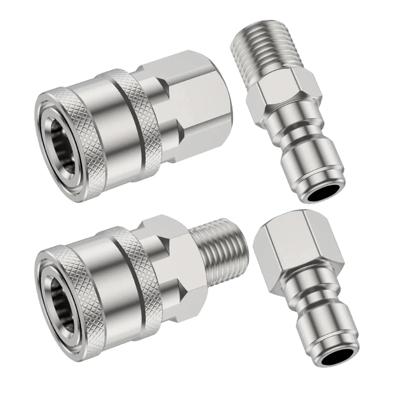 

1 Set Multipurpose 1/4" Stainless Steel Pressure Washer Hose Quick Releases Connector Fittings Adapter for Efficient Cleaning